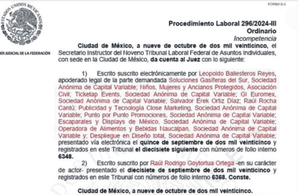 Goytortua demanda a Rocha el pago de salarios devengados bajo el cargo
de CEO del certamen que, dice, él desempeñó en la transición de la marca.