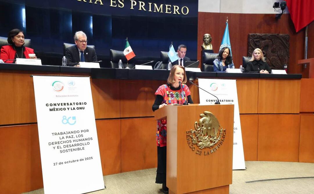 Conversatorio “México y la ONU : 80 años trabajando por la paz, los derechos humanos y el desarrollo sostenible”, este 27 de octubre de 2025. Foto: Especial