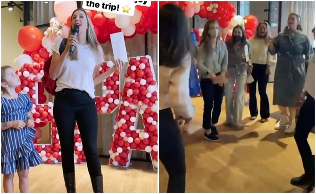 Sara Blakely dio la sorpresa a sus empleados en una celebración en la sede de Georgia. Foto: Instagram @sarablakely