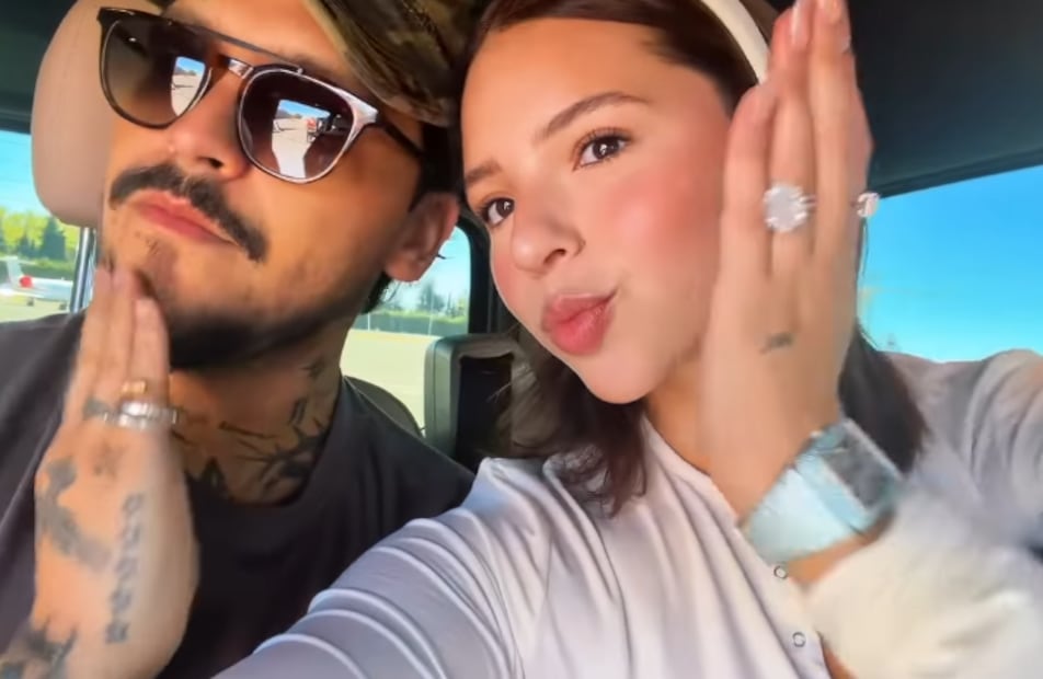 Christian Nodal y Ángela Aguilar previo a su llegada a Mallorca, España para participar juntos en Premios Juventud 2026.