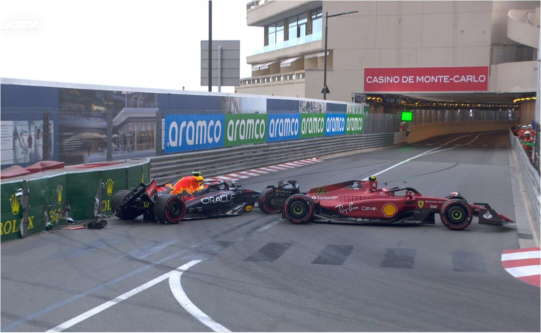 Checo Pérez sufre un choque en el Gran Premio de Mónaco / FOTO: Twitter: @F1