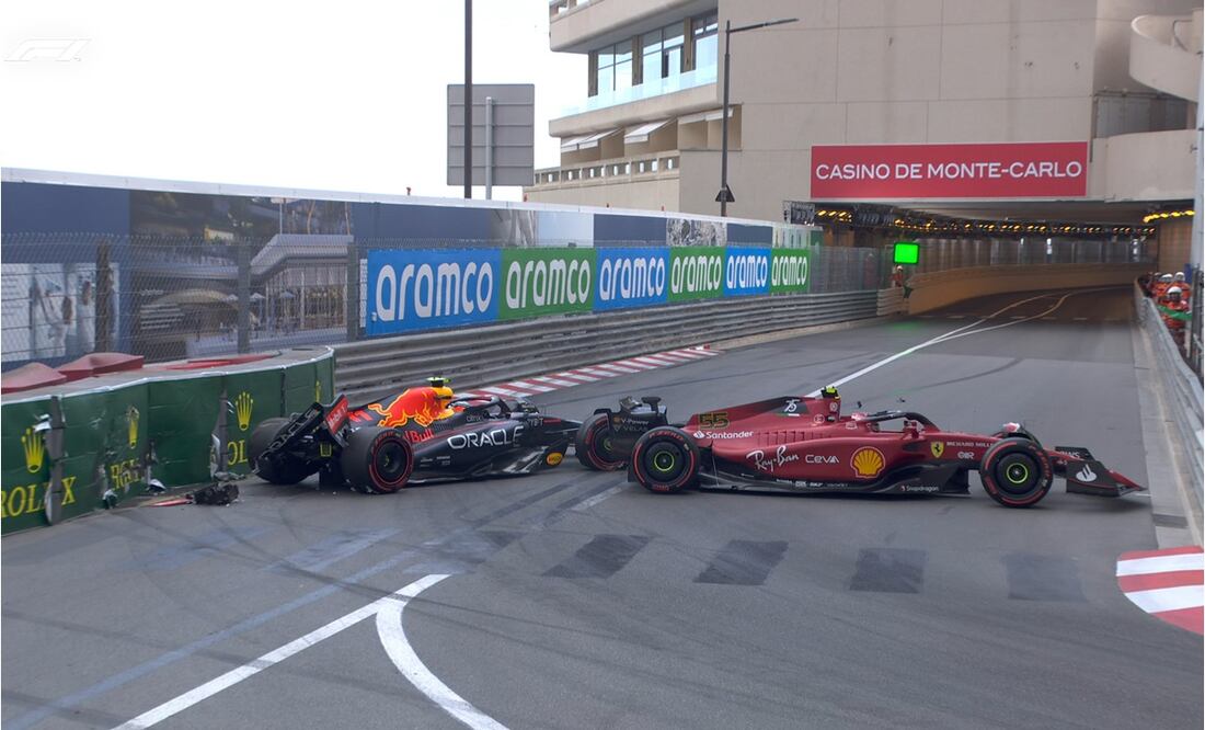 Checo Pérez sufre un choque en el Gran Premio de Mónaco / FOTO: Twitter: @F1