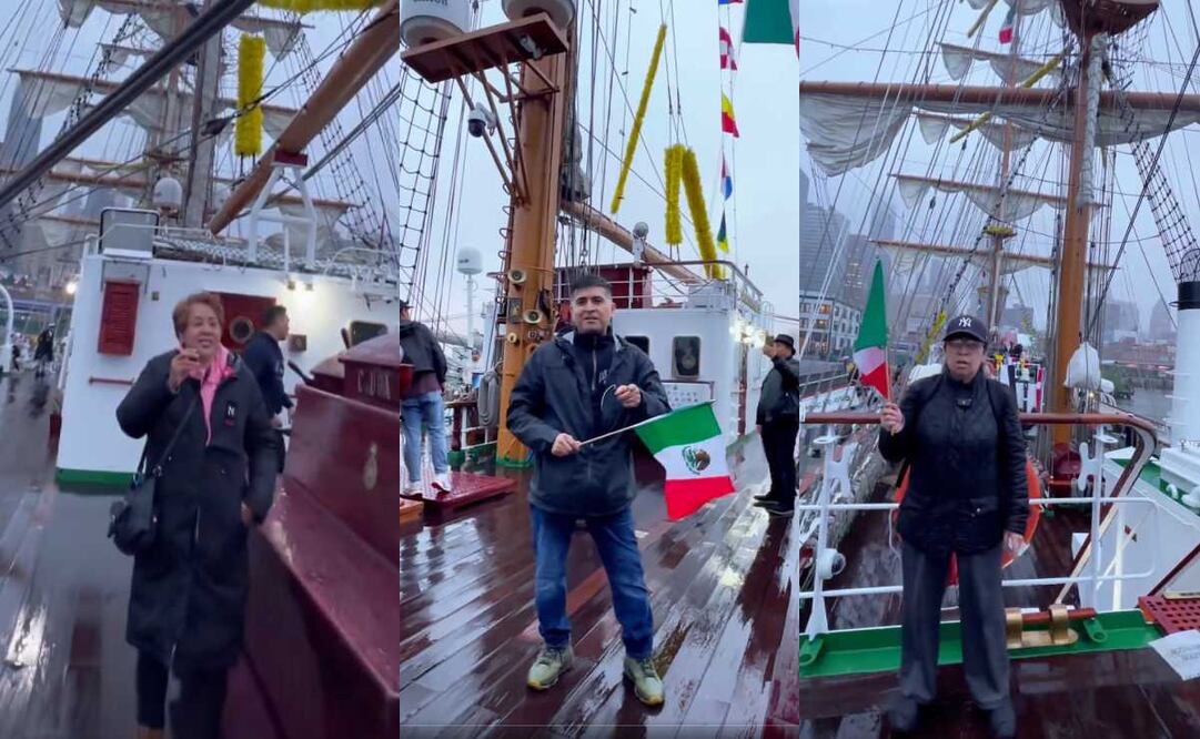 Militantes y simpatizantes de Morena en Estados Unidos, usaron el buque escuela Cuauhtémoc. Fotos: Capturas de pantalla