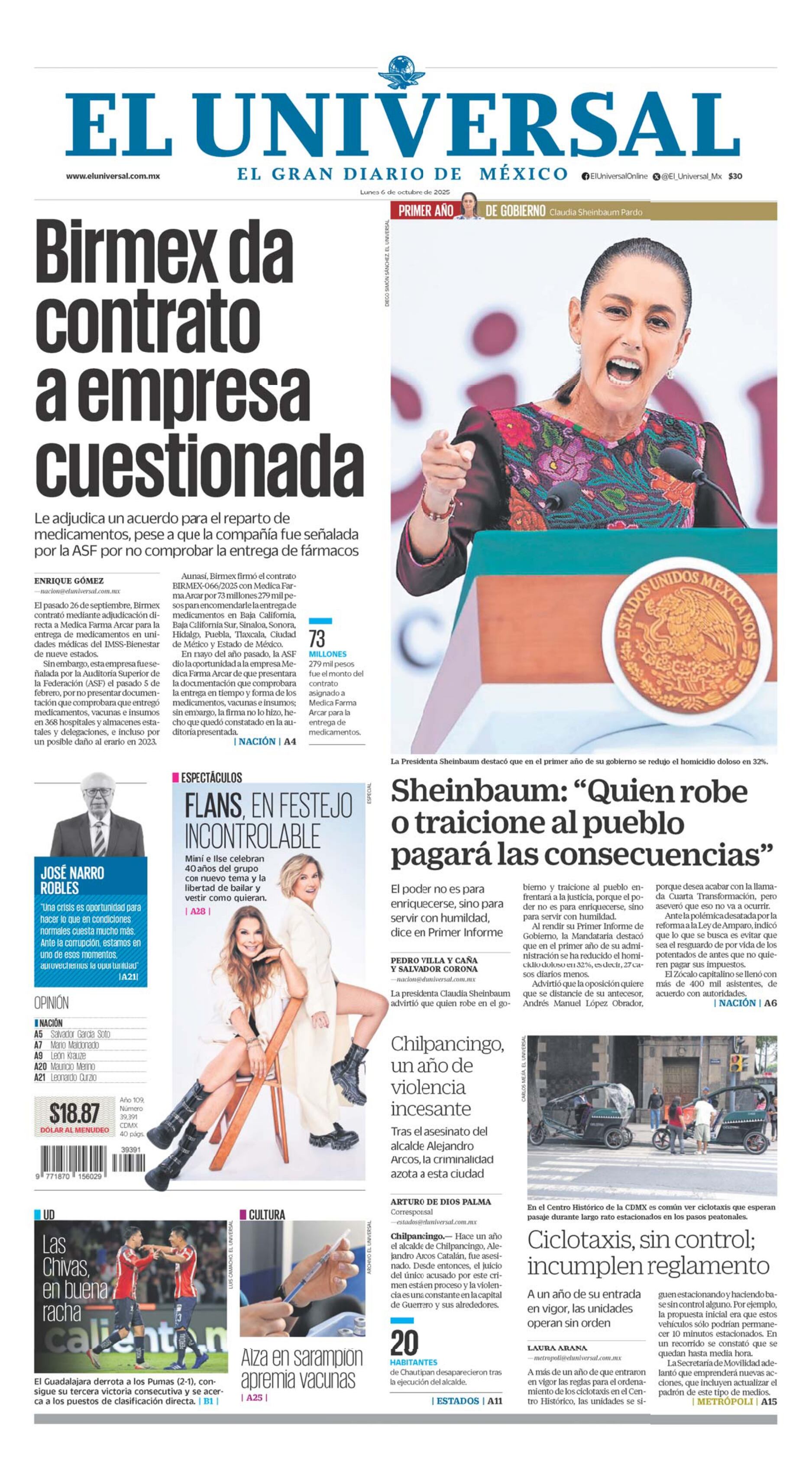 Portada impresa del 6 de octubre del 2025