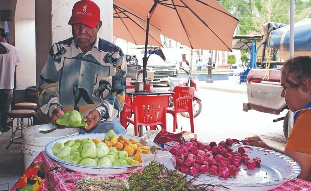 El comerciante pela aproximadamente 2 mil tunas blancas cada día, durante 12 horas continuas. Fotos: de XÓCHITL ÁLVAREZ