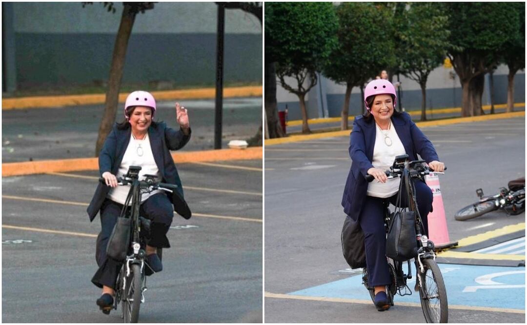 La candidata a presidencia llego en una bicicleta al debate.
Foto: Captura de pantalla