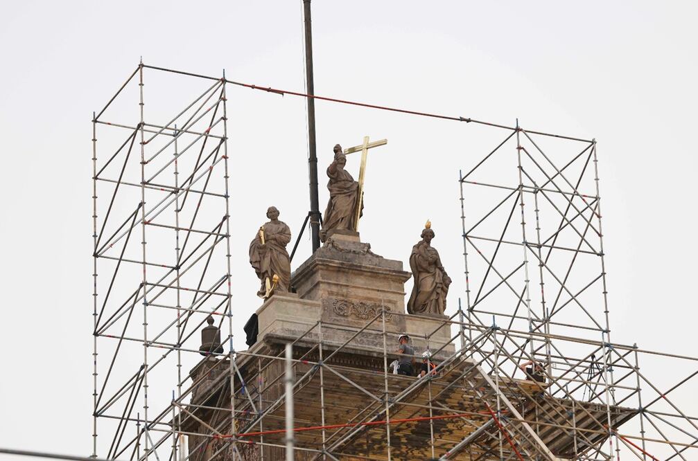 Develación de las esculturas de las tres virtudes teologales de la Catedral Metropolitana de la Ciudad de México que fueron dañadas por el sismo del 2017.
Foto: EL UNIVERSAL / Diego Simón Sánchez