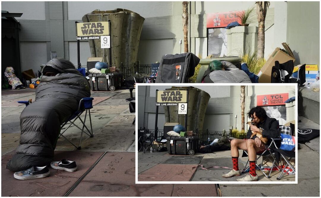 Varios fans de la saga "Star Wars" acampan afuera del Teatro Chino Grauman a la espera del estreno del episodio VII de la saga, "El despertar de la fuerza", en Hollywood, California. Foto:EFE