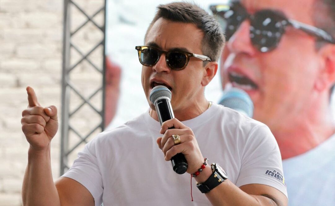 El presidente y candidato presidencial de Ecuador, Daniel Noboa, pronuncia un discurso durante un mitin de campaña previo a la segunda vuelta presidencial, en Riobamba, centro de Ecuador, el 3 de abril de 2025. Ecuador celebrará una segunda vuelta presidencial el 13 de abril. Foto: AFP