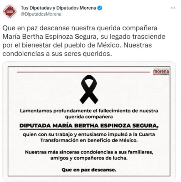 Muere la diputada federal Bertha Espinoza Segura, de Morena