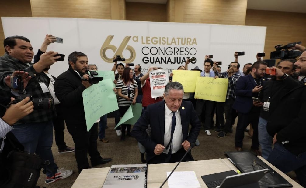 Periodistas exigen al fiscal del Guanajuato que cese el bloqueo informativo (10/03/2026). Foto: Especial