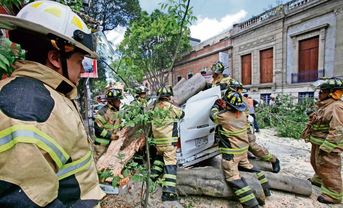Desde el pasado martes hasta ayer, cerca de 700 bomberos de la Ciudad de México participaron en el retiro de escombros que dejaron las ráfagas de viento (JUAN CARLOS REYES. EL UNIVERSAL)