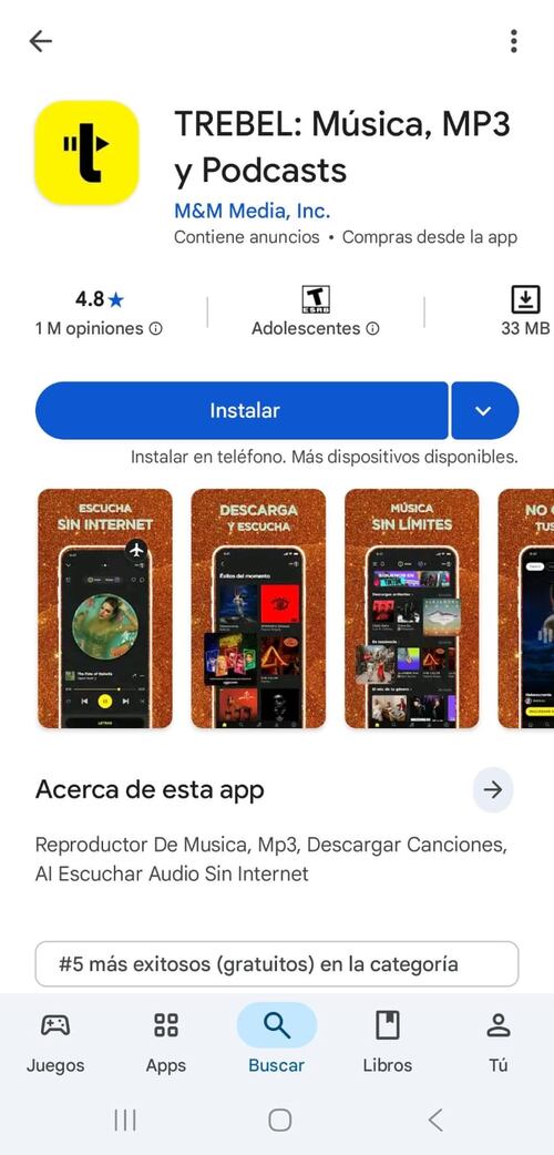 TREBEL es una aplicación de música gratis. Foto: captura de pantalla