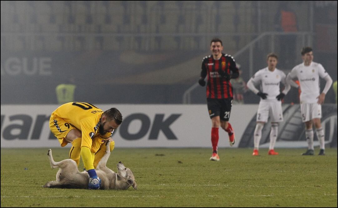 AP. Filip Gacevski, portero del Vardar, intentó sacar al canino