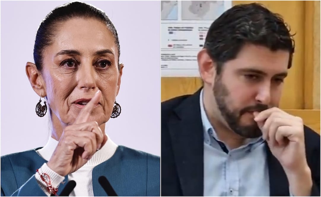 En su conferencia de prensa de este jueves 3 de octubre en Palacio Nacional, la presidenta Sheinbaum leyó las declaraciones del representante del grupo parlamentario en España. Foto: EFE y captura de pantalla