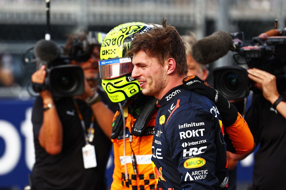 Lando Norris y Max Verstappen, tras la carrera del Gran Premio de Miami - Foto: AFP