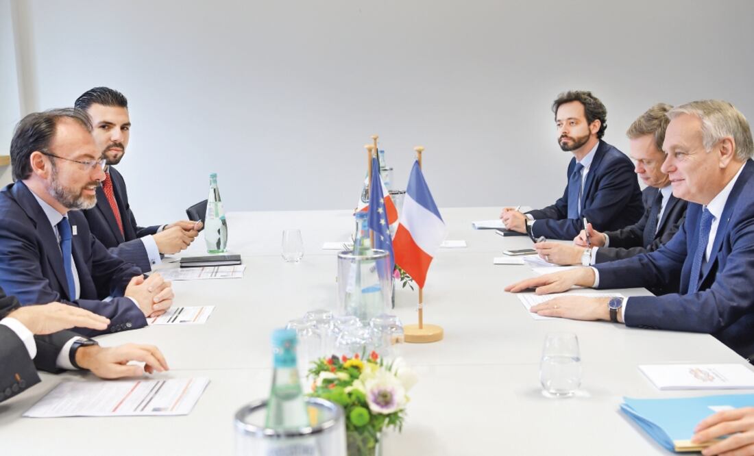 Luis Videgaray, secretario de Relaciones Exteriores, se reunió ayer con sus homólogos de España, Francia, China, Brasil, Singapur, Noruega, y con la Alt a Representante de la Unión Europea (PATRIK STOLLARZ. AFP)