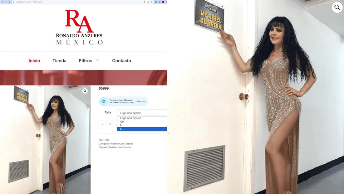 Uno de los vestidos de la marca Ronaldo Anzures que utilizó Maribel Guardia, tiene un costo de casi 6 mil pesos. Foto: Tienda en Línea de Ronaldo Anzures México