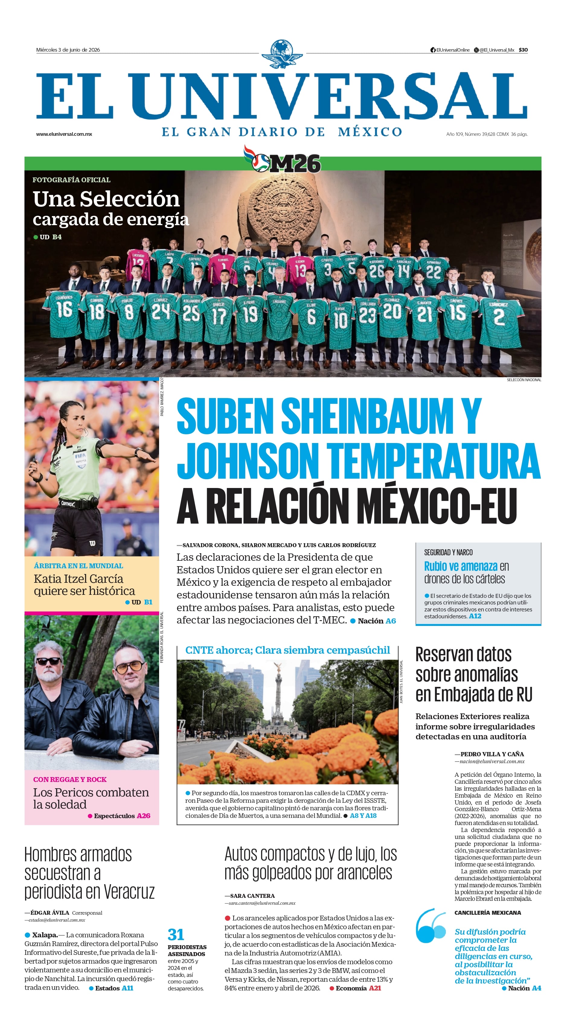 Portada impresa del 3 de junio de 2026