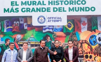 GAM busca romper récord con mural mundialista; en la pintura aparecen símbolos nacionales y escenarios emblemáticos de la CDMX