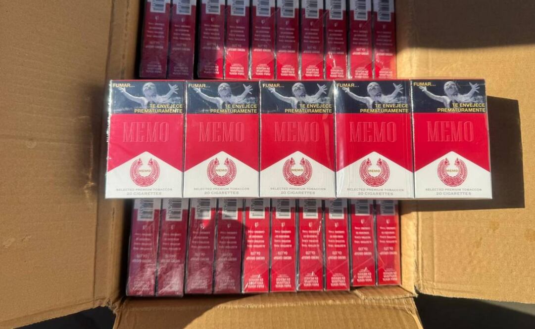 El Instituto Mexicano de la Propiedad Industrial realizó un decomiso de casi 5 millones de cigarros apócrifos "MEMO" en la aduana de Guaymas, Sonora, el pasado 24 de noviembre de 2025. Foto: Especial