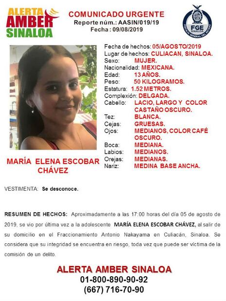Activan Alerta Amber por desaparición de María Elena de 13 años