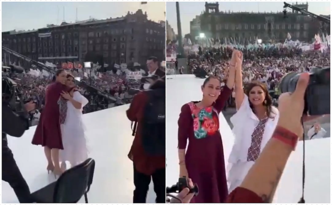 Clara Brugada, candidata de Morena a la Jefatura de Gobierno de la Ciudad de México, también estuvo presente en el mega mitín de arranque de campaña de Claudia Sheinbaum en el Zócalo capitalino. Foto: Captura de video