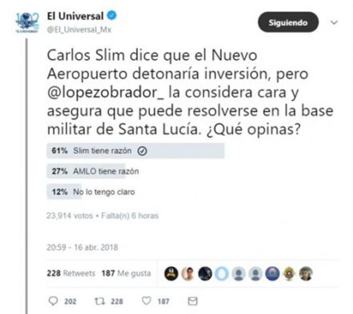 En aeropuerto, sondeo entre lectores da preferencia a Slim sobre AMLO