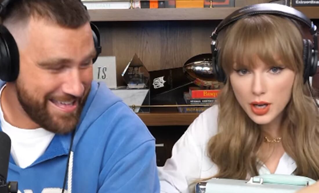 Taylor Swift anuncia así su nuevo disco, junto a su novio, el jugador de fútbol americano Travis Kelce. Foto: Captura de pantalla (New Heights)