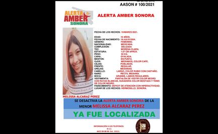 Desactivan en Sonora Alerta Amber para Melissa; fue localizada sana y salva