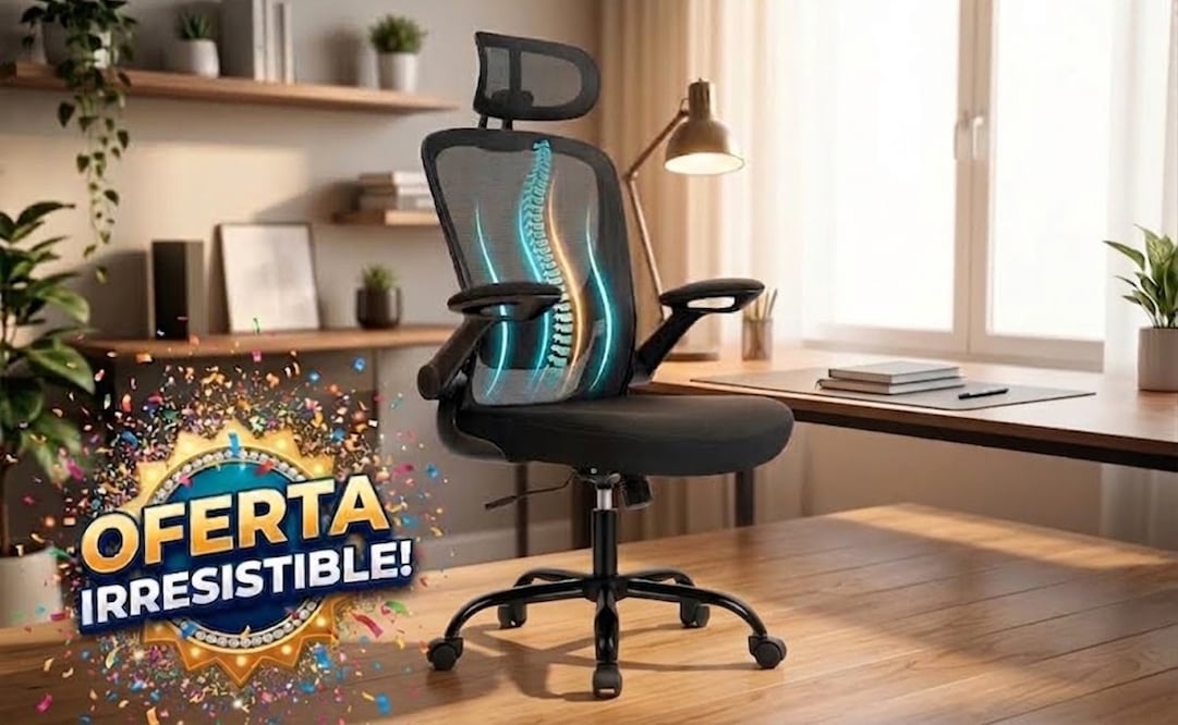 La silla es además giratoria y de altura ajustable, dos características prácticamente indispensables para adaptar el asiento a diferentes escritorios y usuarios. Foto: IA