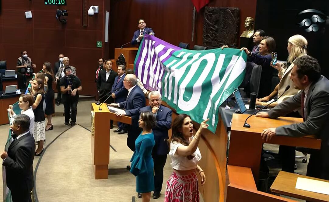 Panistas toman la tribuna del Senado. Foto: Captura de pantalla