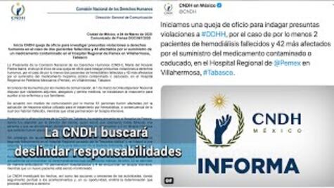 Indaga CNDH contaminación por medicamento en hospital de Tabasco