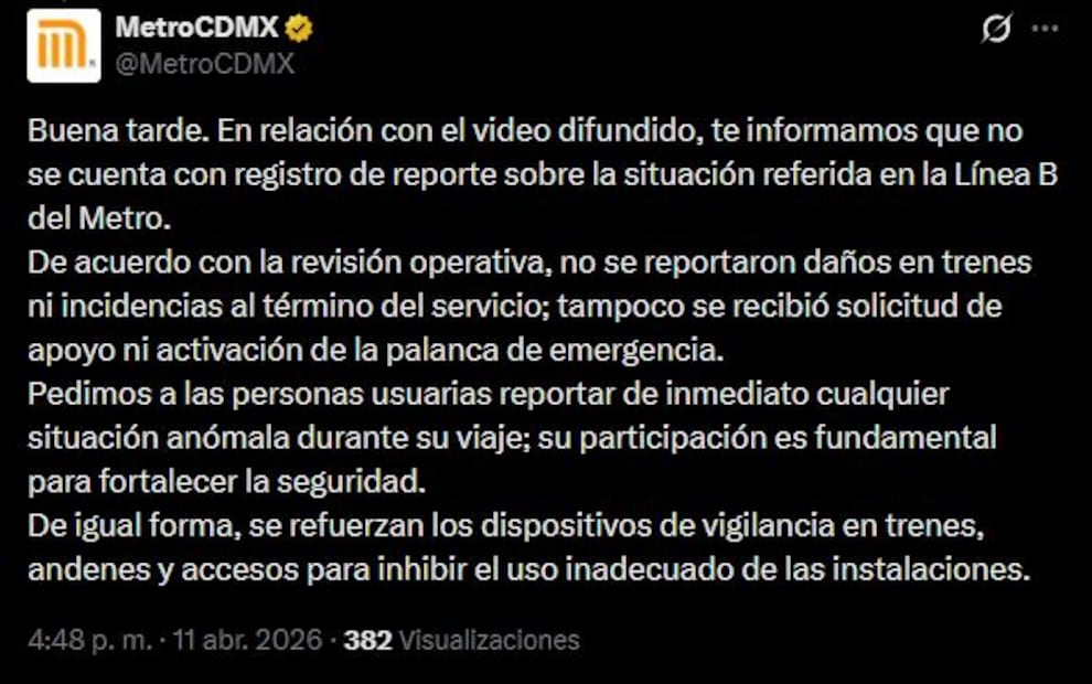 El STC aseguró que no se reportó ningún daño en los trenes. Foto: Captura de Pantalla