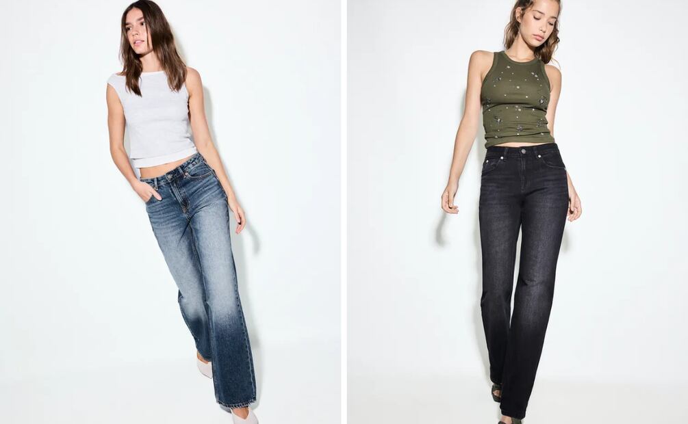 D92 Jeans rectos de pierna ancha, Pantalones vaqueros de pierna recta D98. Foto: Stradivarius