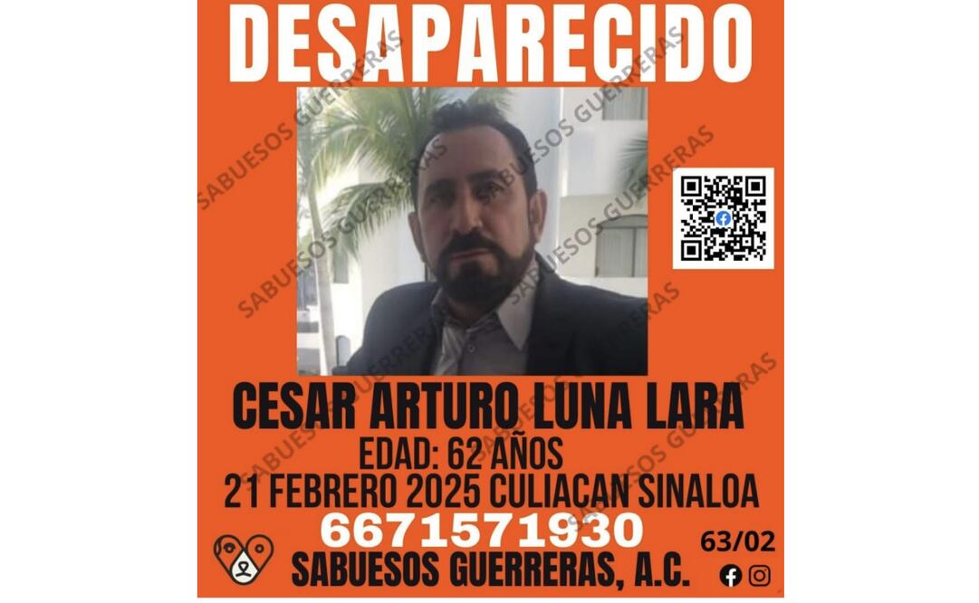 El colectivo de mujeres rastreadoras emitió una ficha de búsqueda del médico Luna Lara con su fotografía, edad y datos de los números telefónicos a los que se puede llamar. (23/02/2025). Foto: Especial