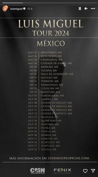 Luis Miguel tour 2024. Foto: Instagram