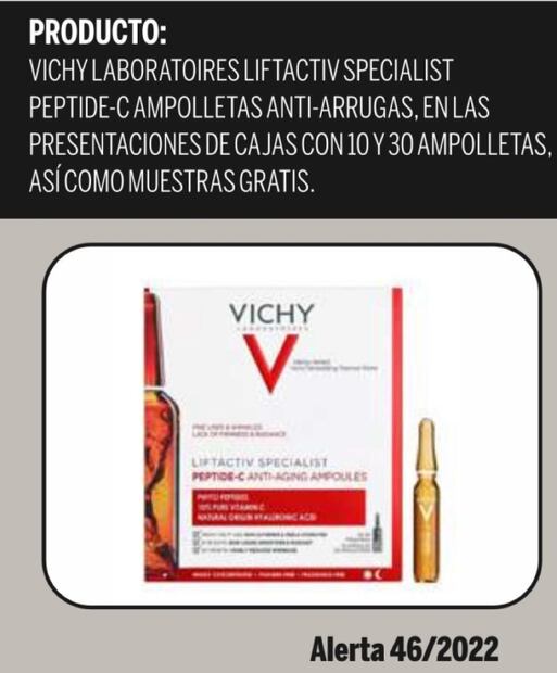 Vichy retira ampolletas anti-arrugas por riesgo de ruptura de los envases