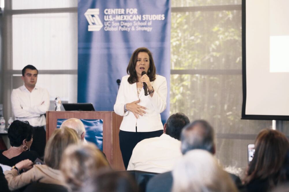 La candidata presidencial, Margarita Zavala, durante una conferencia con alumnos y académicos de la Universidad de California, en San Diego. Foto: LUIS CORTÉS. EL UNIVERSAL