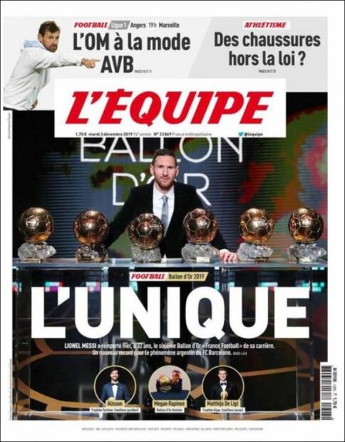 Prensa internacional enaltece el sexto Balón de Oro de Messi