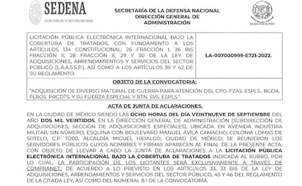 Ejército alista compra de más armamento, granadas y lanzadores, en su lista