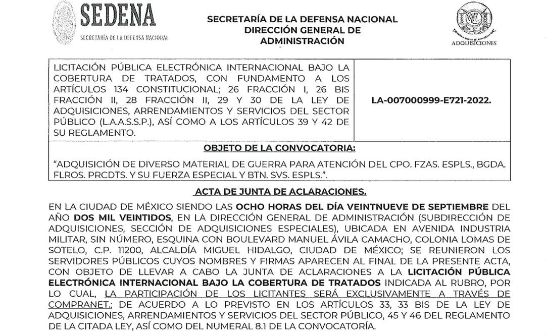 Ejército alista compra de más armamento, granadas y lanzadores, en su lista