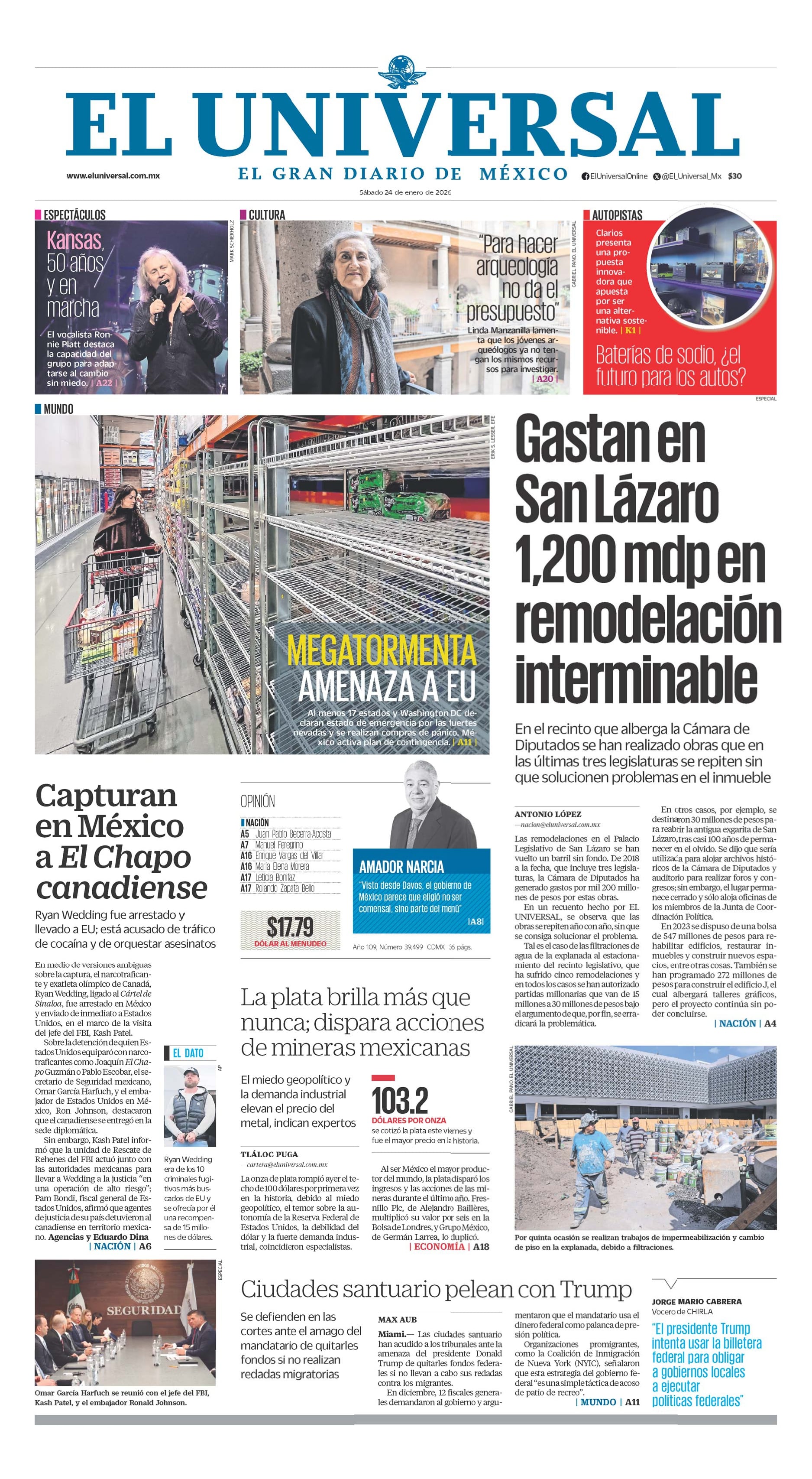 Portada impresa del 24 de enero de 2026