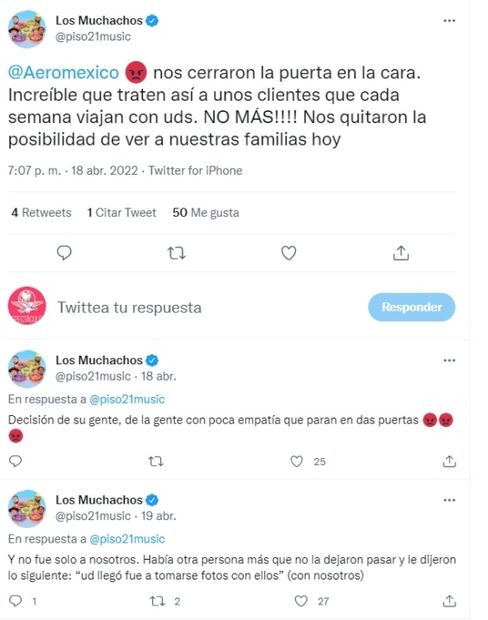 El grupo Piso 21 se queja de aerolínea mexicana: "nos cerraron la puerta en la cara"