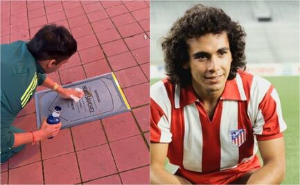Aficionado mexicano limpia la placa de Hugo Sánchez en el Atlético de Madrid tras vandalismo