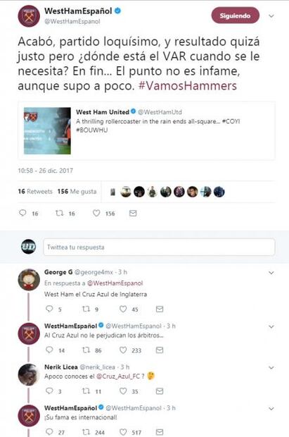 West Ham reconoce fama internacional de Cruz Azul