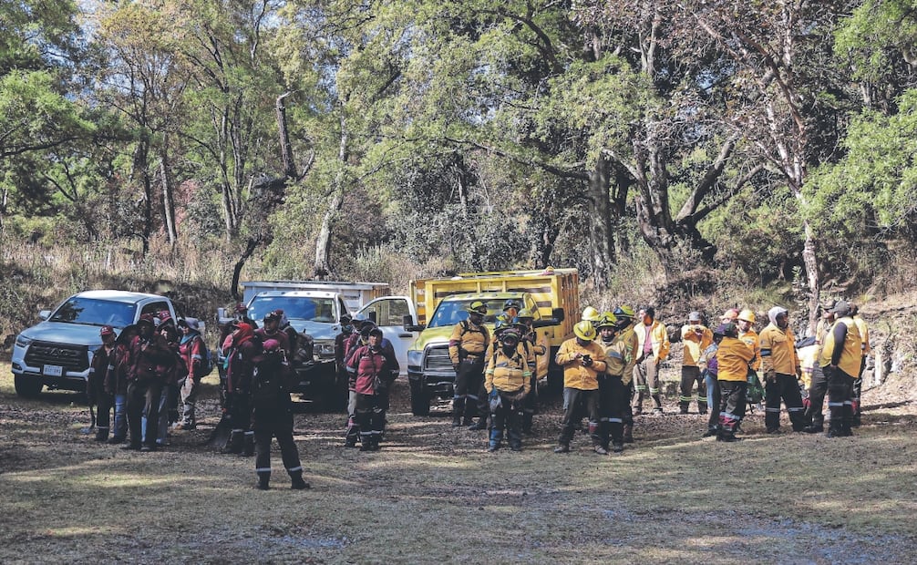 En total, 58 brigadistas, seis guardias y un civil sin uniforme: el padre de familia, buscan a Milton Mejía en un área de 255 hectáreas de bosque de un paraje llamado La Encinera, en Milpa Alta. Foto: Gabriel Pano/ EL UNIVERSAL