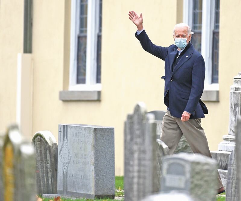El presidente electo de Estados Unidos, Joe Biden, durante su rutinaria visita a la iglesia Brandywine. ROBERTO SCHMIDT. AFP