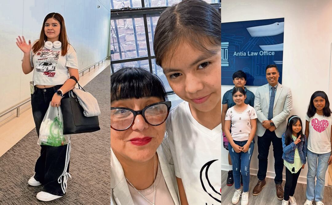 Daneli Méndez, menor mexicana autodeportada tras recibir carta de autoridades migratorias que instan a los niños a dejar Estados Unidos; la pastora-activista Julie Contreras, con Xally Morales, otra connacional amenazada, así como otros infantes que recibieron la misiva. Fotos: Cortesía Julie Contreras