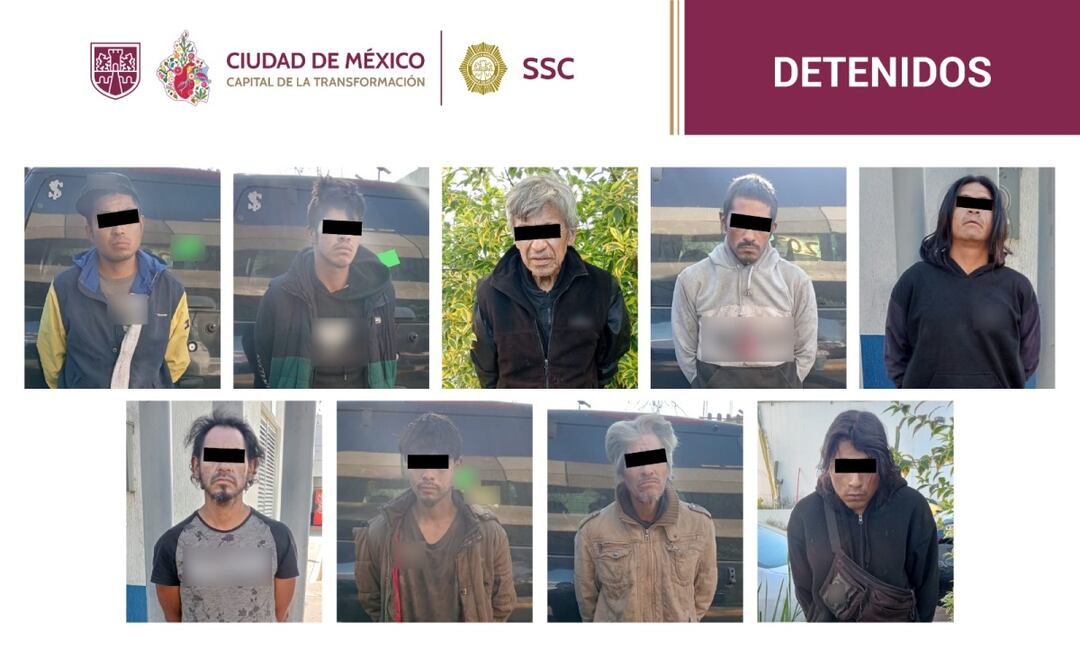 Detienen a 9 por su presunta relación en hallazgo de cuerpo calcinado en la GAM; investigan homicidio y narcomenudeo. Foto: Especial